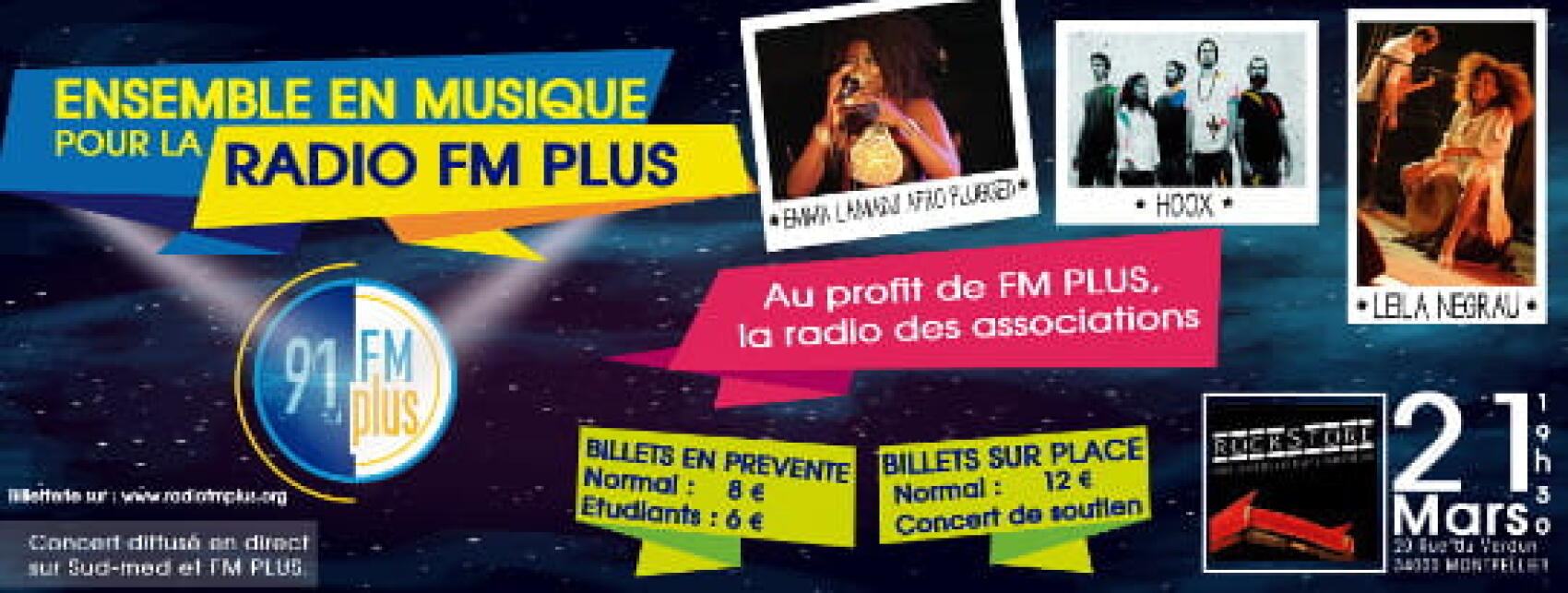 Une belle affiche pour la soirée de soutien à la radio associative FM Plus au Rockstore le 21 mars 2018