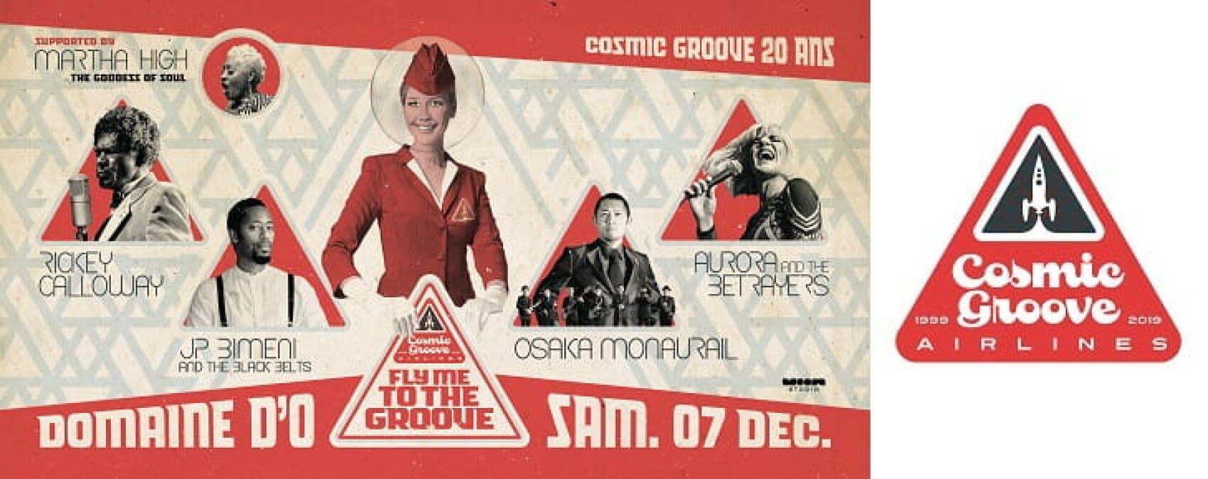 Les 20 ans de Cosmic Groove @ Montpellier Un voyage interstellaire époustouflant avec: Rickey Calloway, Osaka Monaurail, J.P Bimeni et Aurora et ses Betrayers au Domaine d’O le 7 décembre 2019