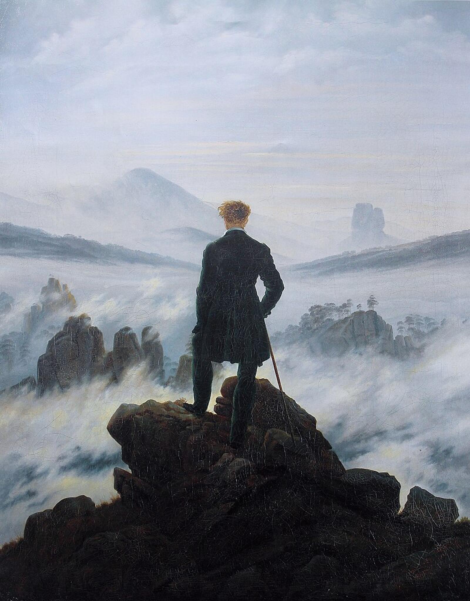 
"Le voyageur contemplant une mer de nuages" Caspar David Friedrich, on s'y croirait non ?  
